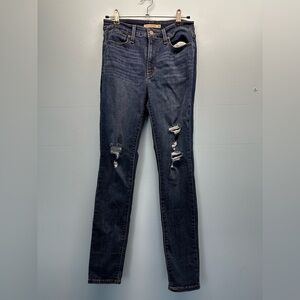 Women’s Levis Dark Wash Distressed 721 High Rise Skinny Denim Jeans Pants 28